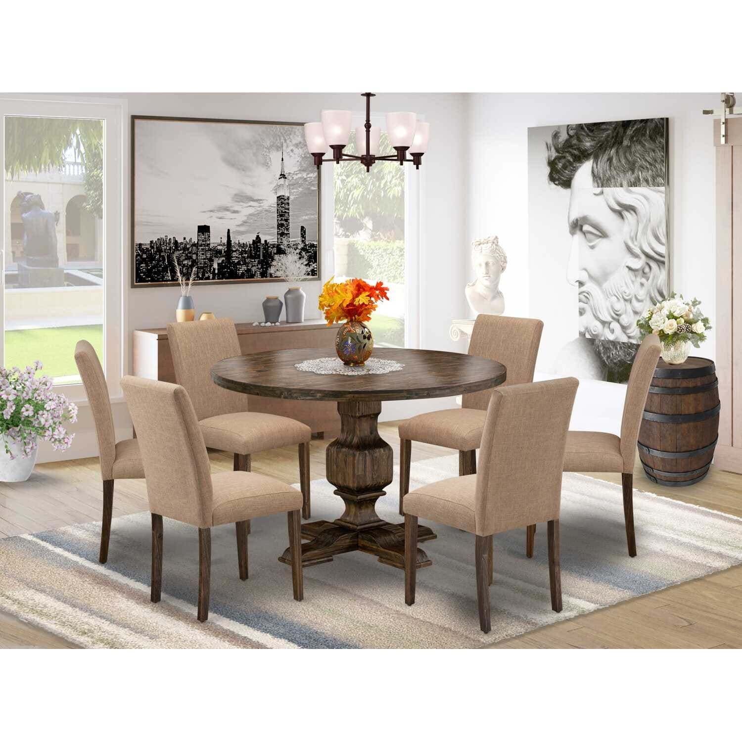 HomeStock 3-Piece Distressed Jacobean Finish Solid Wood Top Dining Table with 2-Chairs