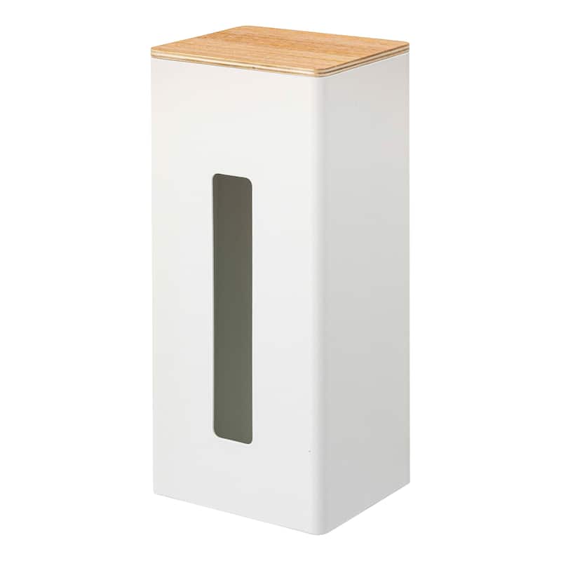 Yamazaki Home Two-Sided Tissue Case, Steel and Wood - L 4.53 x W 5.12 x H 11.22 inches - White