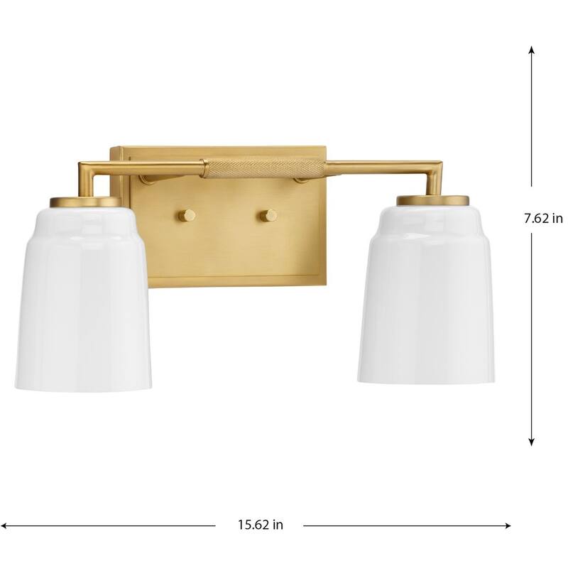 Spenser Collection Two-Light Brushed Gold Industrial Vanity Light - 15.62 in x 5.5 in x 7.62 in