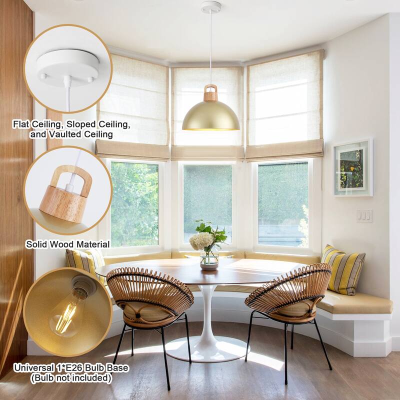 1-Light Rustic Hanging Pendant Light with Metal Shaded for Kitchen Island