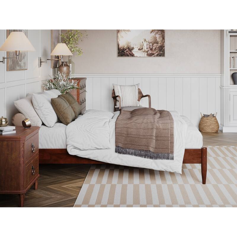 Full Platform Bed Frame - 14 Inch Modern Bed - Walnut Finish - Home Bedroom Furniture