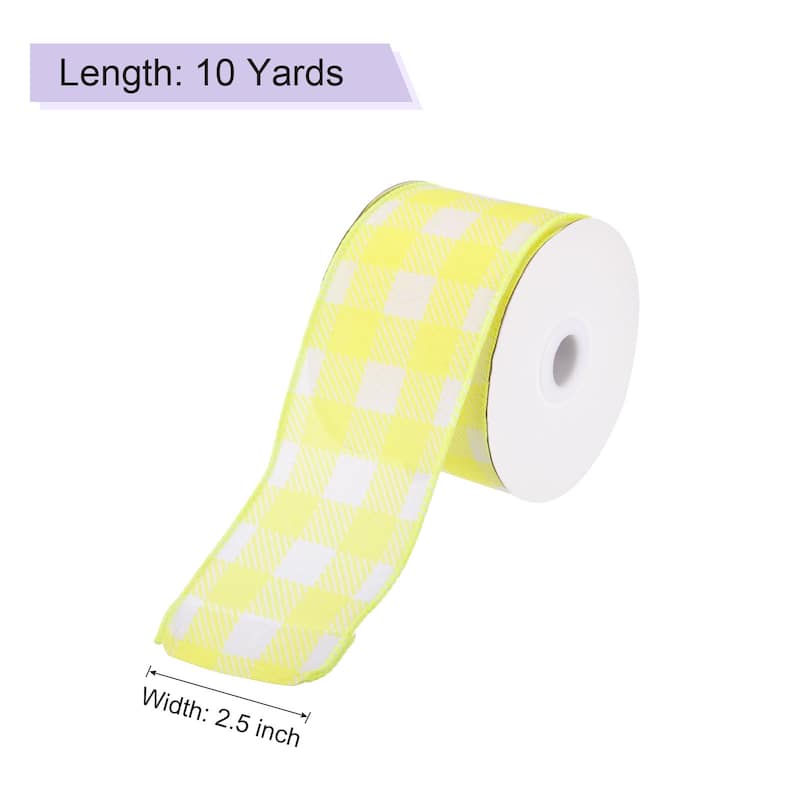 Plaid Check Ribbon, Wired Edge Gingham Ribbon for Gift Wrapping, Christmas Decoration - Lemon Yellow - 2.5 Inch x 10 Yards