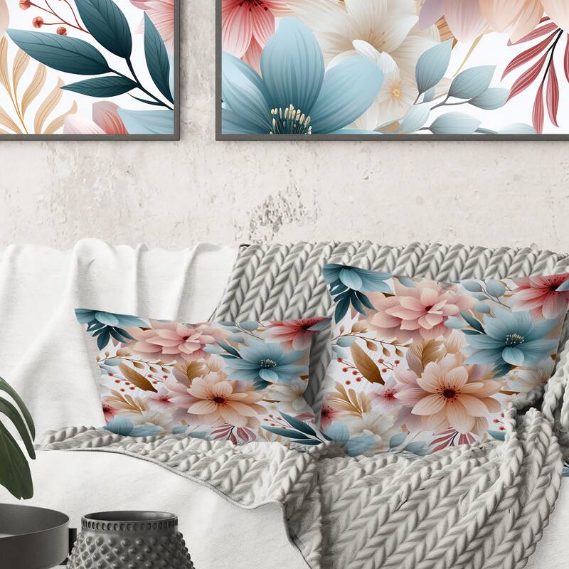 Designart "Pastel Bohemian Flowers Pattern" Floral Printed Throw Pillow