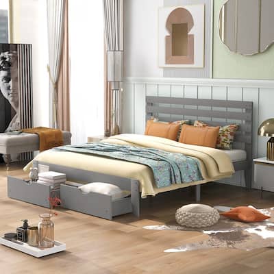 Modern Wooden Platform Bed with Drawers