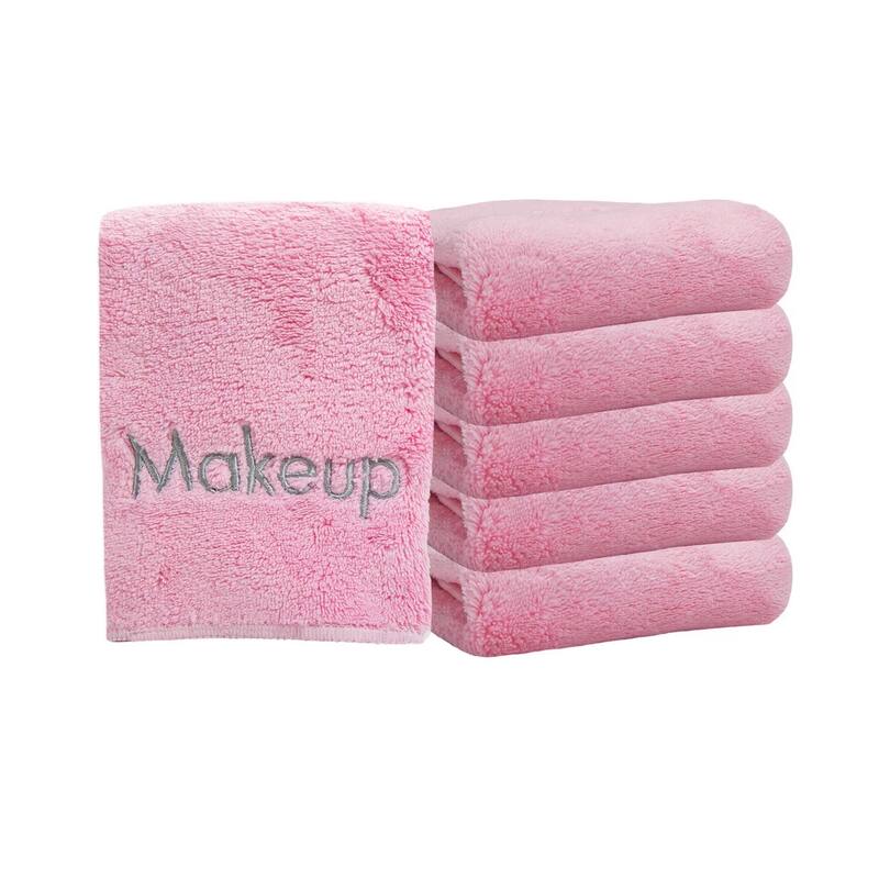 Embroidered Coral Fleece Microfiber Makeup Towels - Set of 6 - 13X13