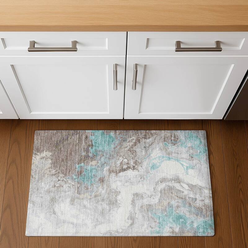 Premium Washable Super Soft Abstract Contemporary Mayfield Rug - 1'8" x 2'6" - Teal