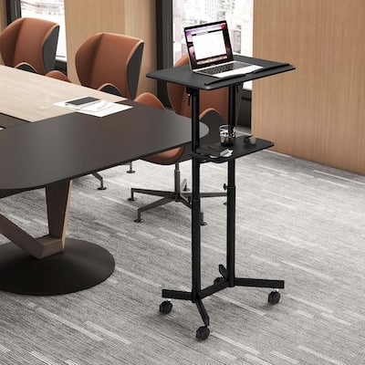 1/2PCS Mobile Podium Sloping Top W/ Storage Tray & Lockable Casters