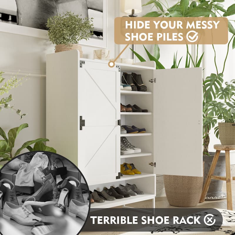 Shoe Cabinet with Doors, 6-Tier Shoe Storage Cabinet with Adjustable Shelves, Wooden Shoes Rack Shoe Storage Organizer