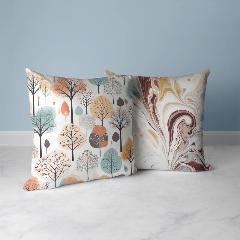 TreeTouched Prints Faux Suede Reversible Throw Pillow White and Pastel