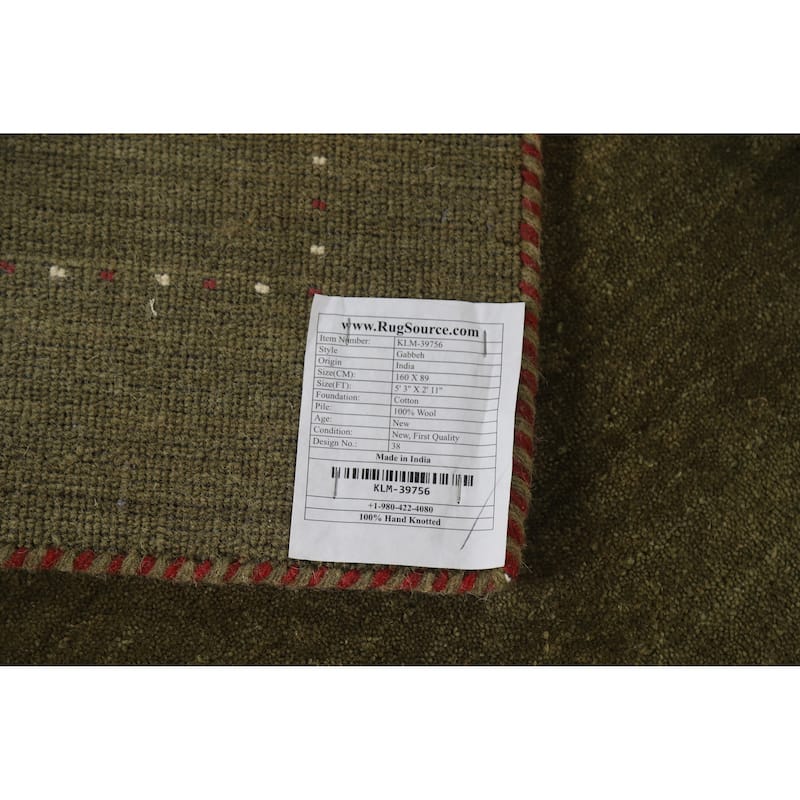 Little Animals Green Gabbeh Indian Accent Rug Handmade Wool Carpet - 2'11" x 5'3"