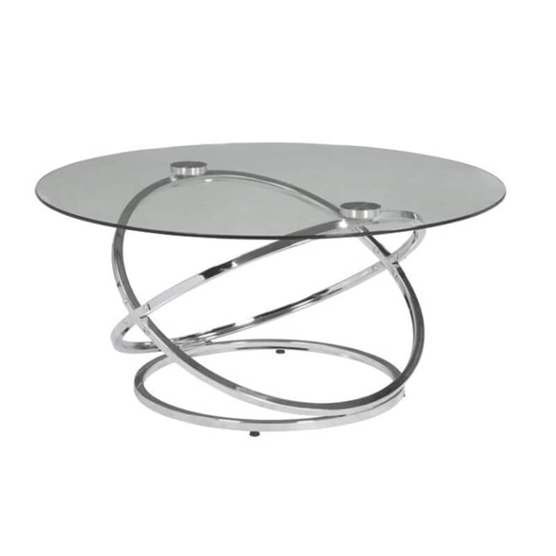 3-Piece Coffee and Side End Table Set | Round Glass Tops with Swirl Chrome Steel Bases | Silver