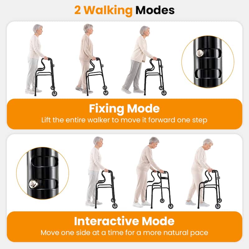 Gymax Heavy-Duty Folding Walker w/Unidirectional Wheels & Armrests