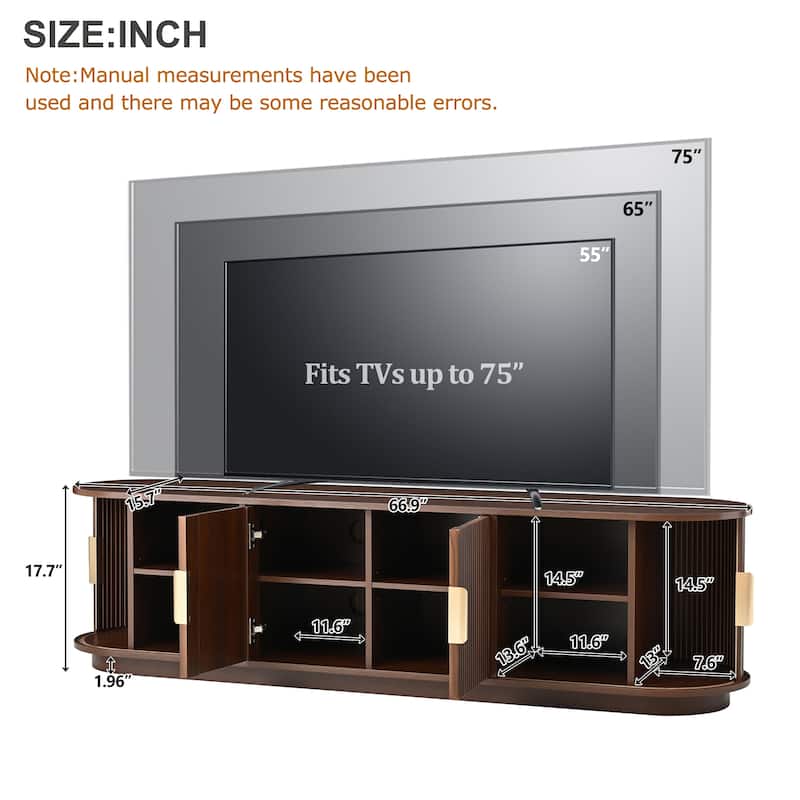 Wood TV Stand with Tambour Doors, Media Console with Adjustable Storage & Cable Holes, Entertainment Center for TVs up to 75"