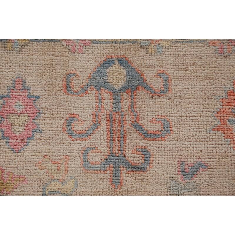 Hand Knotted Oriental 100% Wool Carpet Transitional All-Over Peach Oushak Area Rug - 8' 10'' X 6' 3''