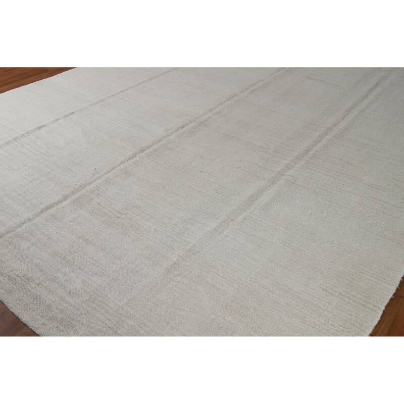 Hand Woven Oriental Cotton Carpet Modern Solid Beige & Ivories Kilim Area Rug - 11' 4'' X 9' 4''