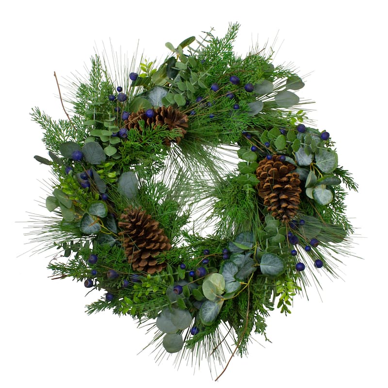 Blueberry Eucalyptus Pine Artificial Christmas Wreath 28" Unlit