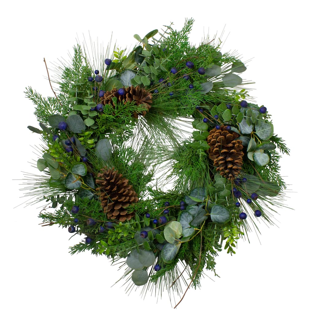 Blueberry Eucalyptus Pine Artificial Christmas Wreath 28" Unlit