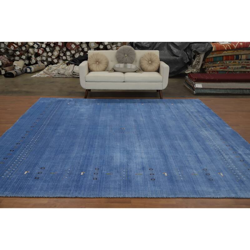 Hand Knotted Oriental 100% Wool Carpet Tribal Animal Pictorial Navy Blue & Blues Gabbeh Area Rug - 9' 8'' X 10' 1''
