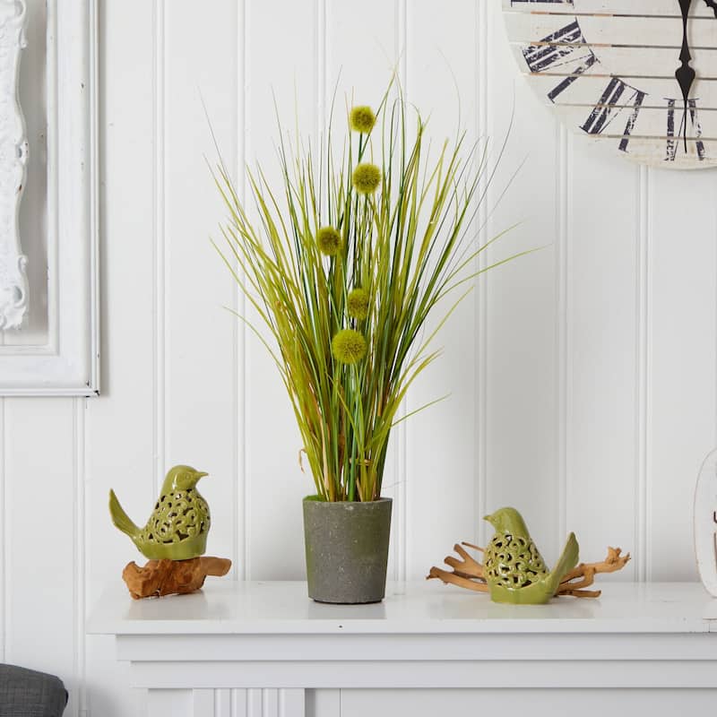 Bohemian Grass & Dandelion Planter - Artificial Outdoor Decor - Low Maintenance Home Accent - 2.17ft.