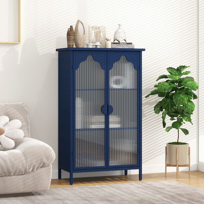 2 Doors Metal Storage Cabinet,Display Cabinet with Glass Doors,Metal Kitchen Sideboard Buffet Cabinet,Glass Storage Cabinet