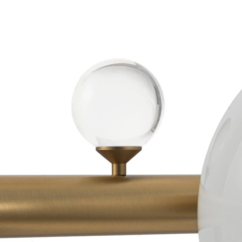 Mid-Century Luxe Milky Glass Globe Linear Chandelier Crystal Accents