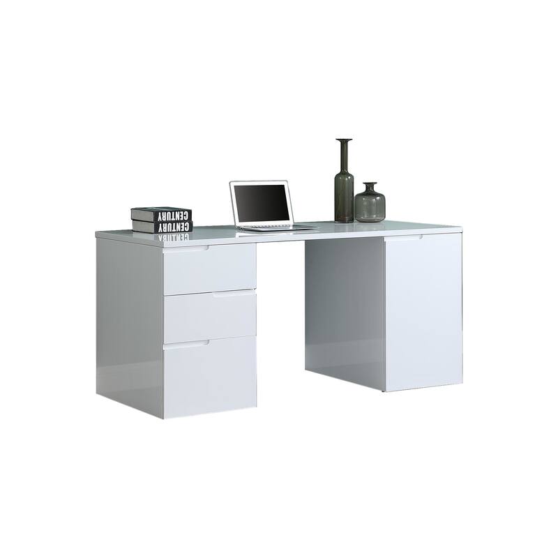 Somette Modern Wooden Desk with 3 Drawers & 1 Door