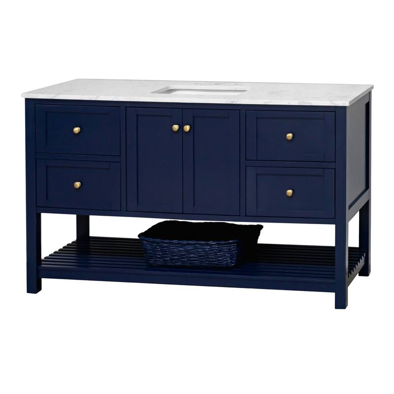 KitchenBathCollection Lakeshore 60" Single Bathroom Vanity with Engineered Carrara Top