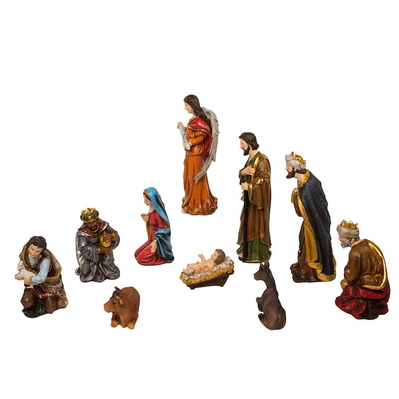 Kurt Adler 12.5-Inch Nativity Figurines Table Piece, 10-Piece Set - Multicolored