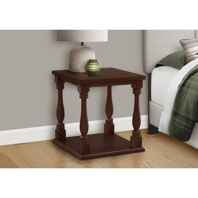 Accent Table, 2 Tier, End, Side Table, Square, Nightstand, Bedroom, Lamp, Brown Veneer, Traditional