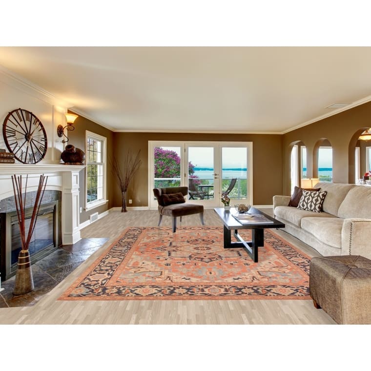 Vegetable Dye Heriz Oriental Area Rug Hand-Knotted Floral Wool Carpet - 8'9" x 12'5"