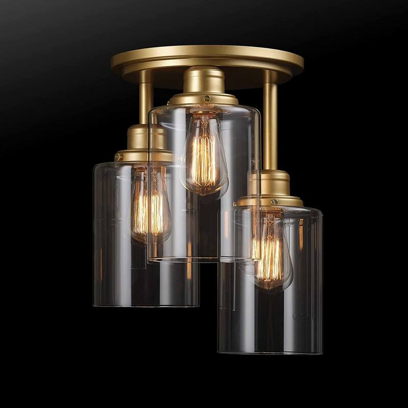 3-Light Flush Mount Ceiling Light glass ceiling lamp with gold finish