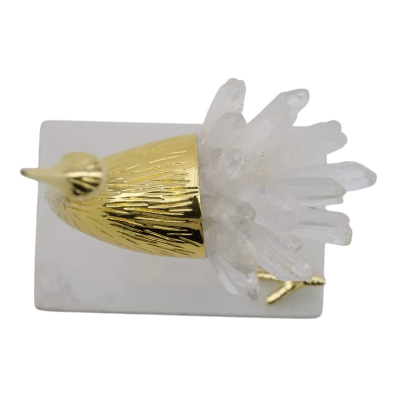 Metal Modern Crane Sculpture with Crystal Accents and Marble Base