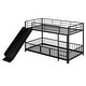 preview thumbnail 41 of 70, Metal Bunk Bed with Slide and Door, Twin Over Twin/Full Over Full Low Bunk Bedframe with Fence Guardrails and Ladder for 2 Kids