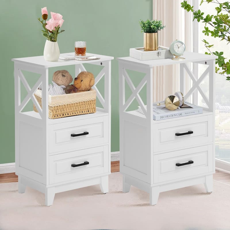 Royalcraft's 2 Pcs Bedroom Nightstands 2-Drawer Storage Floor Cabinet - White