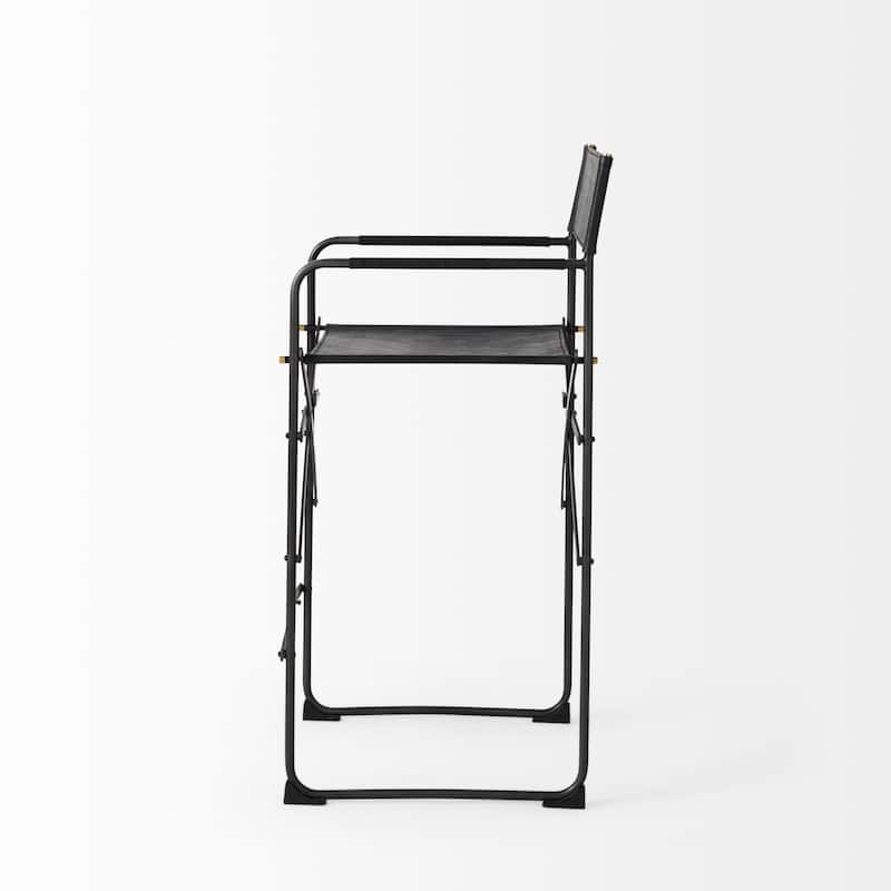 Direttore Black Genuine Leather Seat with Black Metal Frame Counter Stool