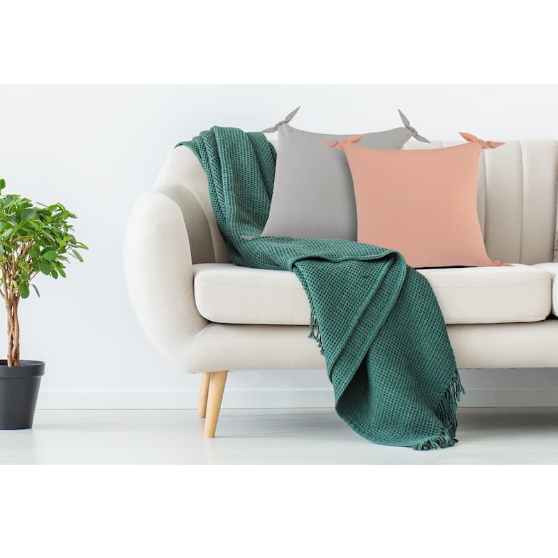 Sevita Solid Pink Corner Tie Throw Pillow