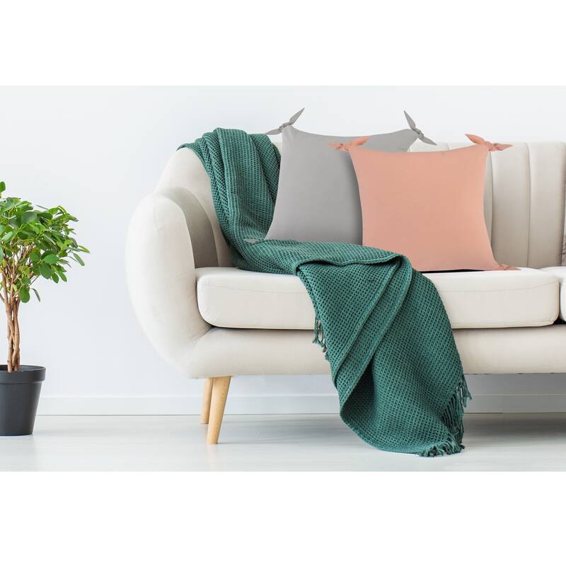 Sevita Solid Pink Corner Tie Throw Pillow