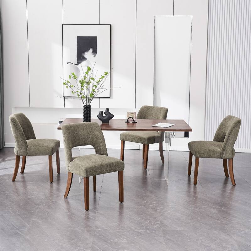 Wooden Dining Chairs Set of 2/4/6,Modern Fabric Upholstered Dining Room Chair Kitchen Chairs - Set of 4 - Green