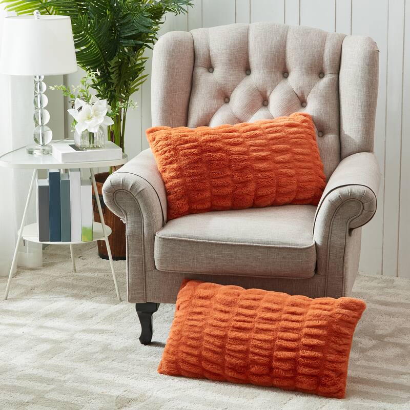 Serenta Shar Pei FauxFur 2 Piece Pillow Shell Set, NO INSERT - 14" x 26" - Burnt Orange