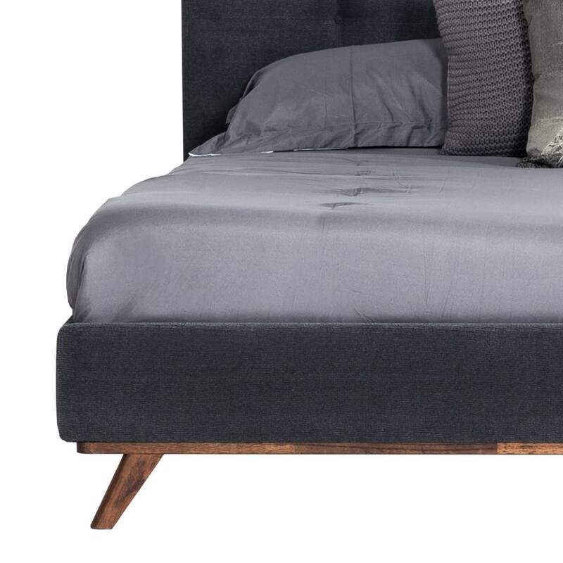 Adia Platform King Bed, Dark Gray Button Tufted Polyester Upholstery