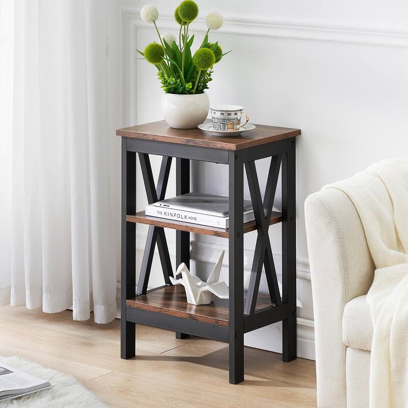 Modern Nightstand with 3-Tier Storage Shelves A Variety of Colors Are Available for Living Room, Bedroom Entrance End Table
