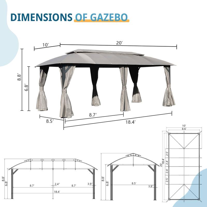 10x20FT, Outdoor Gazebo with Double Roofs
