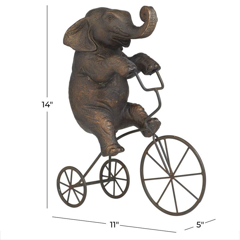 Polystone Elephant Decorative Sculpture with Bicycle - Bronze - Roche River Decor