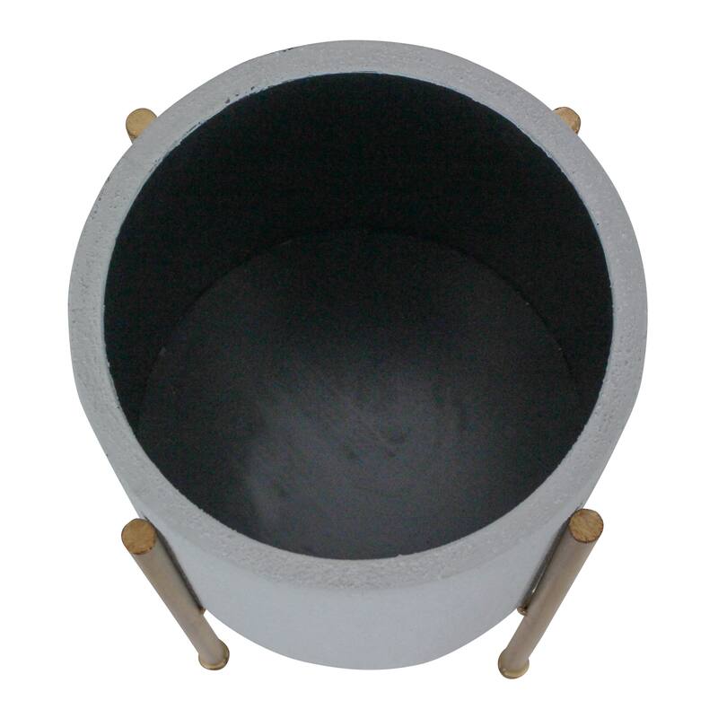 Nabila Grey/Gold Metal Mid-century Planters (Set of 2) - 23"h x 12.5"w x 12.5"d / 19"h x 10.5"w x 10.5"d