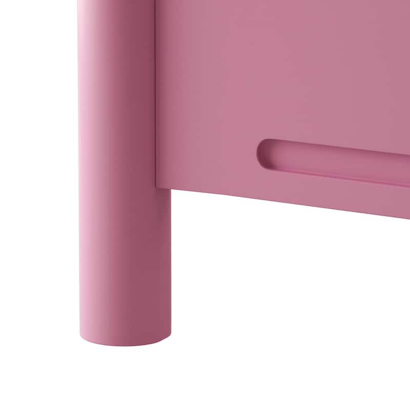 Queen Size Pink Wood Platform Bed with Headboard, Solid Wood Legs, 10-Slat Mattress Foundation, No Box Spring Needed