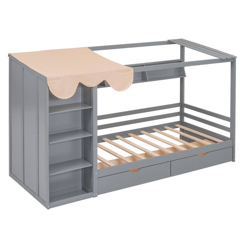 Nestfair Twin size House Bed with Two Drawers and Wardrobe