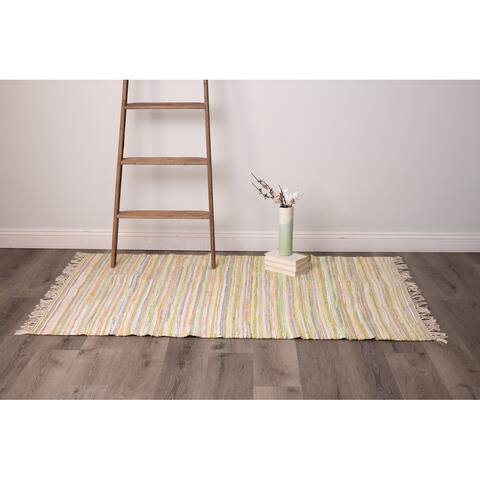 Cottage Home Multicolor Striped Cotton 4 x 5.8 ft Rug - 48 x 70 in
