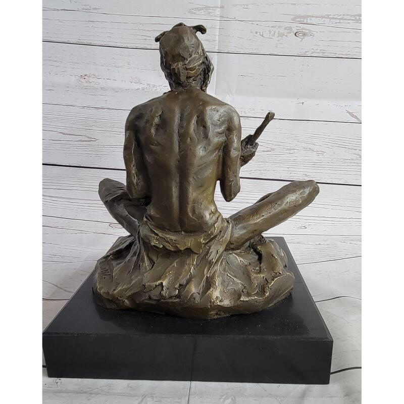 Native American Indian Shaman Medicine Man Playing Tom Tom - Bronze Sculpture Original Art