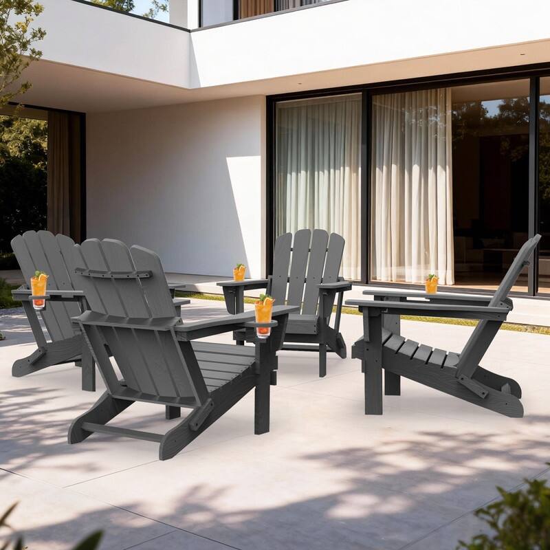 Domi Folding Adirondack Chair,Wooden Textured with Cup Holder,HDPE