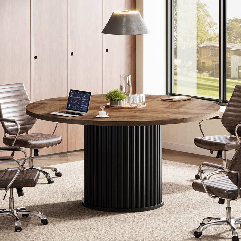 47 Inch Round Conference Table with Metal Base - 47.24" W x 47.24" D x 29.92" H